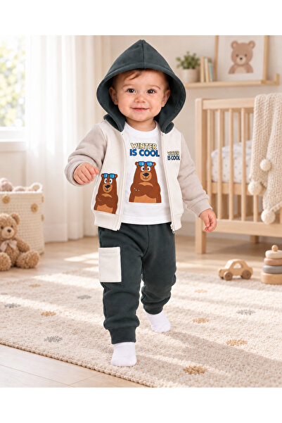 Chicsy Baby طقم بدلة رياضية شتوية للأولاد مكون من 3 قطع مطبوع عليه Sweet Tedd...