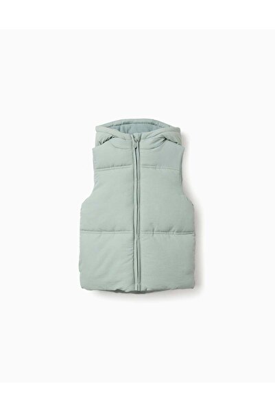 Ziddy Hooded Quilted Vest With Polar Fleece Lining For Girls, Light Green