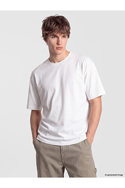 LC Waikiki Vizyon New Season White Crew Neck Combed Cotton Men's T-Shirt