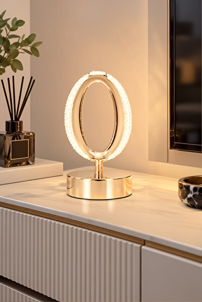 Fer Avize Defne Modern Gold Masa Lambası Enerji Tasarruflu Dekoratif Led Abajur(Gün Işığı)Yatak Odası Çalışma Odası