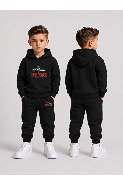 LORVEX Tracksuit Set Hooded Sweatshirt Bottom Top Set Boys 3 Threaded Threade...