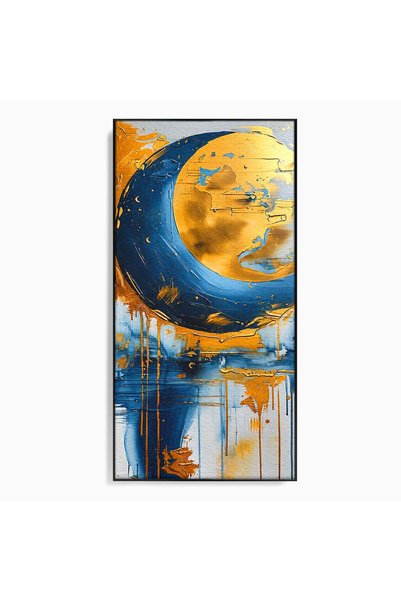 Luxcanva Tablou Canvas Luna Aurie cm cu Rama Negru Luna Abstract Auriu