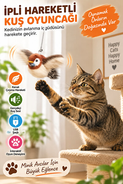Yıldızhane USB Şarjlı Hareketli Kuş Kedi Oyuncağı – Sesli Kanat Çırpan Peluş ...