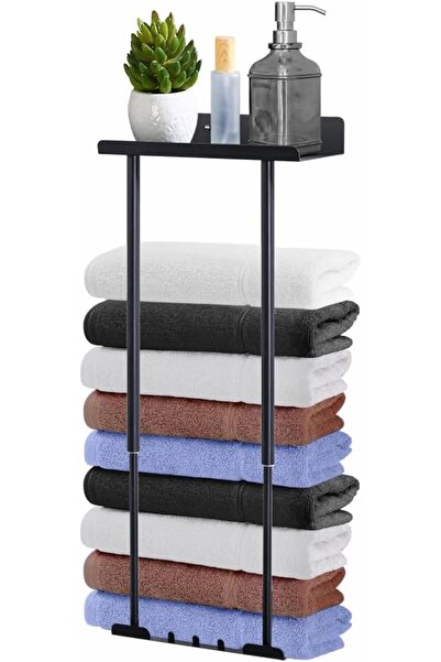 Dotail Towel Rack, Adjustable 40–75 cm, 2 Shelves, 3 Hooks, Aluminum and Meta...