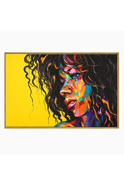 Luxcanva Tablou Canvas Portret In Lumini 100x70 cm cu Rama Auriu Portret Feme...