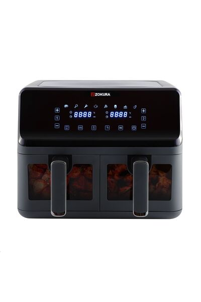 Zokura Двоен фритюрник с горещ въздух, 8 л, 1350+1350 W, Тъмно сив -
