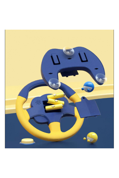 Royal Simulator de volan pentru copii, interactiv, cu suport cu ventuză, joc educativ și durabil, cu sunete și lumini, rotație la 360 de grade, albastru cu galben