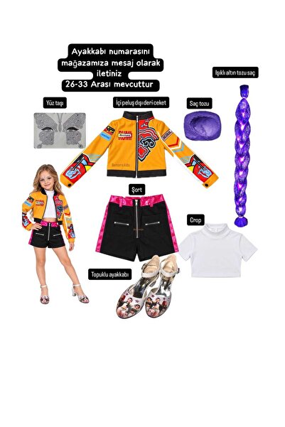 bemora kids kpop huntrix rumi mira zoey deri ceketli kostüm seti - yüz taşı ş...