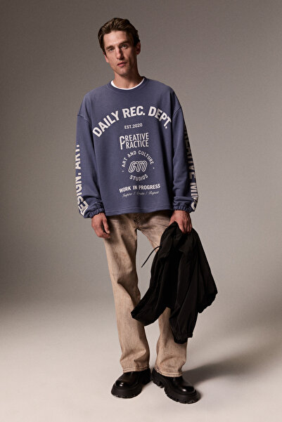 GRIMELANGE Grateful Men's Long Sleeve Printed Blue Sweatshirt
