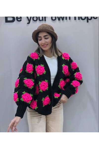GNY TASARIM Rose-Colored Bohemian Cardigan