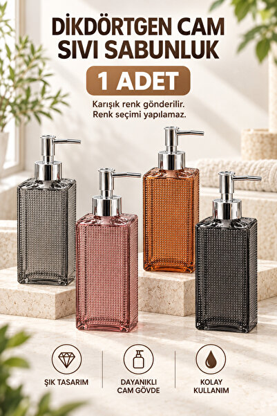 Anadolu Saray Dikdörtgen Cam Sıvı Sabunluk Krom Pompalı Nokta Dokulu 1 Adet K...