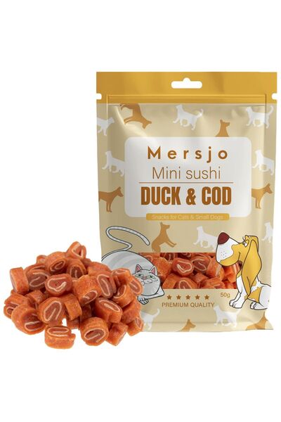Mersjo Gustare pentru pisici - Mini sushi cu rață și cod 50g