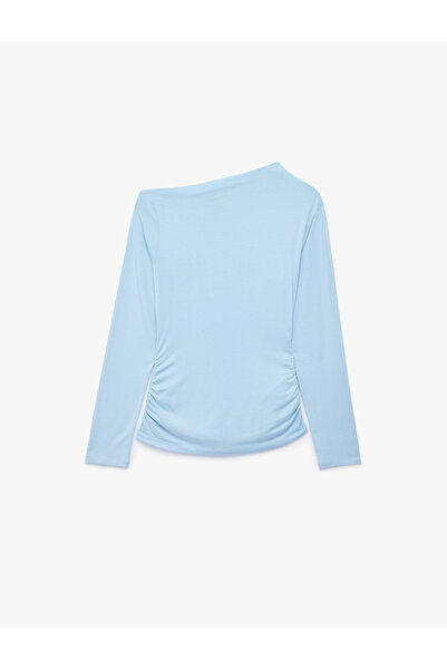 Koton Slim Fit Viskon Uzun Kollu Asimetrik Yaka Tişört