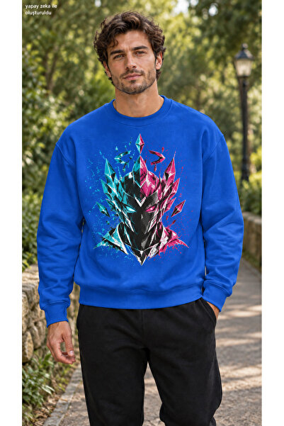 caddekombin Men's Cyber Warrior Printed Crew Neck Casual Regular Fit Sweatshirt