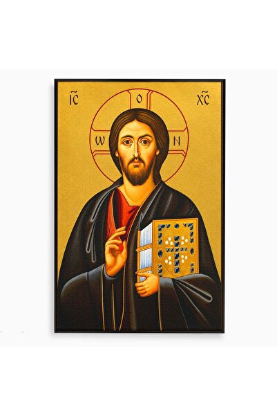 Luxcanva Tablou Canvas Icoana Iisus Hristos Pantocrator 100x150 cm cu Rama Ne...