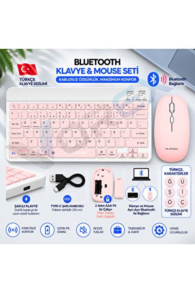 VOREX PL-388 Bluetooth Türkçe Q Mini Klavye Mouse Seti Şarjlı Klavye Pilli Mouse