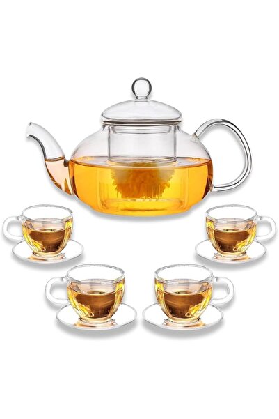 jaffiust 5 Pcs Heatproof Glass Teapot Set with Removable Loose Tea Infuser (S...