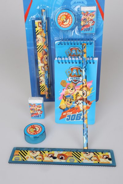 PAW PATROL X Dekomus Licensed Rescue Crew Collection 5-Piece Stationery Set Notepad, Pencil, Ruler, Eraser, Pencil Sharpener