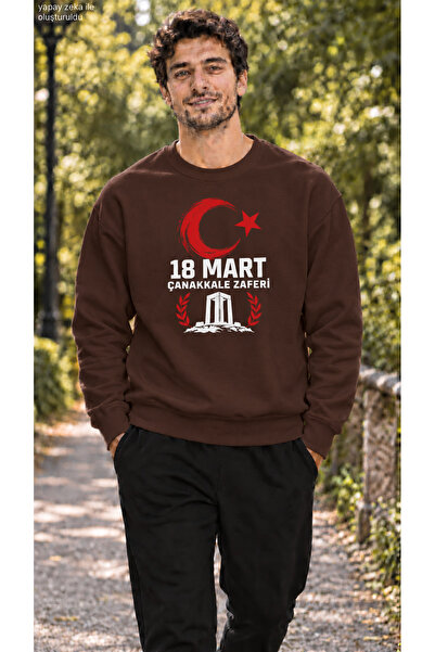 caddekombin Men's Canakkale Martyrs Memorial and Moon Star Printed Crew Neck ...