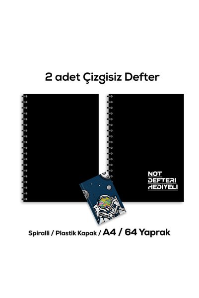 Fragman Yayınları A4 72 Sheets 2 Pieces Unlined Black School Notebook Notepad Gift Plastic Cover Spiral Bound
