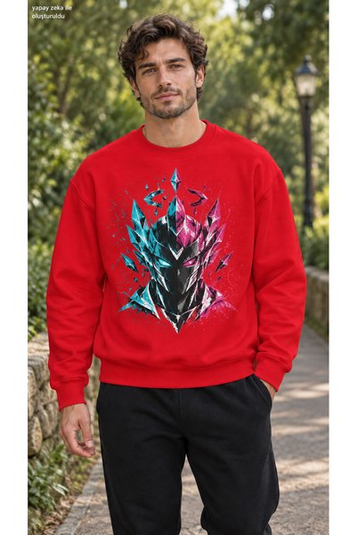caddekombin Men's Cyber Warrior Printed Crew Neck Casual Regular Fit Sweatshirt