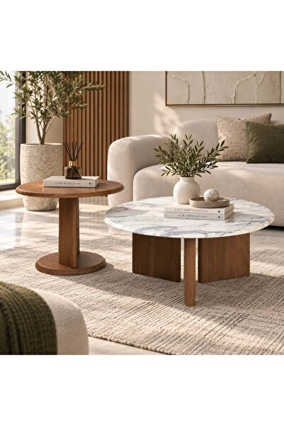 on home Wooden Service Table Set - Coffee - 1+1 Pieces