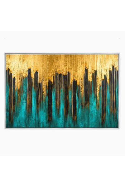 Luxcanva Tablou Canvas Orasul Aurit 70x50 cm cu Rama Argintiu Oras Abstract M...