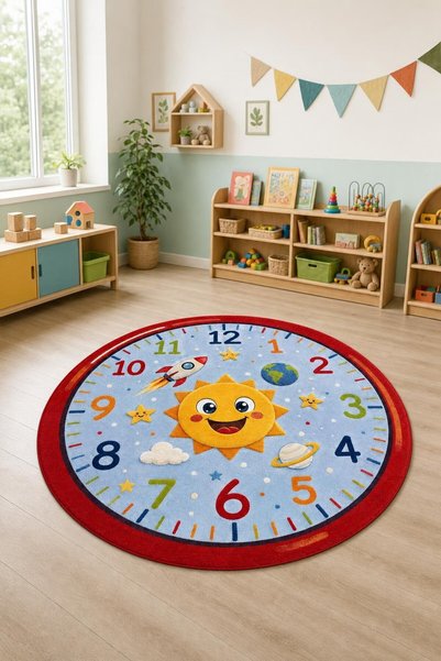 Viva Home Çok Renkli Sayı Temalı Yuvarlak Çocuk Halısı VH298