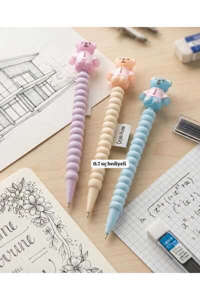 ÇEÇEN HOME (3 Colors) 0.7 mm Black Versatil Tip Pen Set with Cute Teddy Bear ...