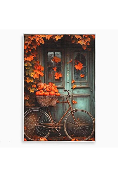 Luxcanva Tablou Canvas Bicicleta De Toamna 40x60 cm cu Rama Argintiu Roti Ano...