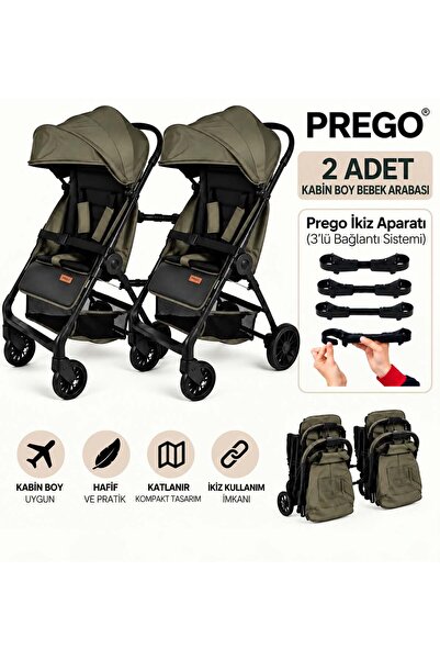 Prego İkiz Apartlı Birleşip Ayrılan Yan Yana İkiz Kabin Boy Bebek Arabası