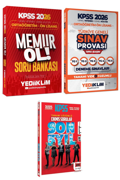 Yediiklim Yayınları KPSS OrtaöğretimÖnlisans Memur Ol! Soru Bankası+Sınav Pro...