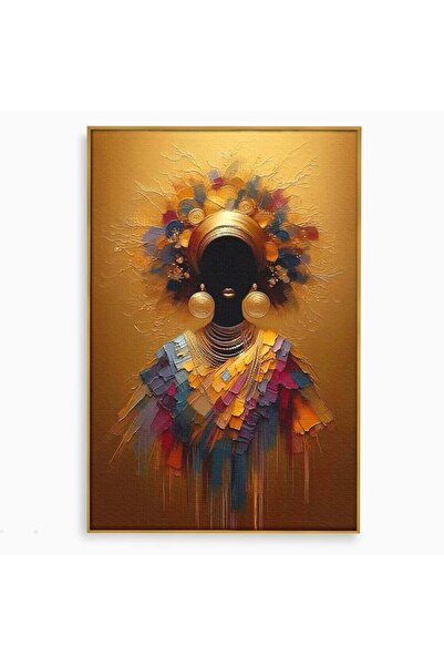 Luxcanva Tablou Canvas Regina Africana 100x150 cm cu Rama Auriu Bijuterii Por...