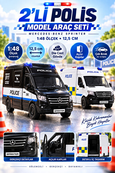 cayenna 2’li Mercedes-Benz Sprinter Polis Araç Seti 1:48 – 12,5 cm Die Cast M...