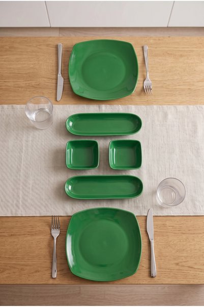 h homerest Kahvaltı Takımı Yeşil 6 Parça 2 Kişilik Modern Sunum Seti 20x20 Ta...