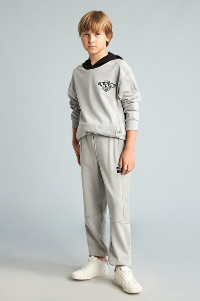 DeFacto Hooded 2-Piece Light Gray Boys' Top and Bottom Set G6174A8/Gr91