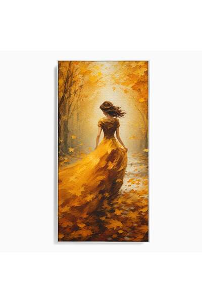 Luxcanva Tablou Canvas Poezia Frunzelor 50x100 cm cu Rama Argintiu Femeie Pad...