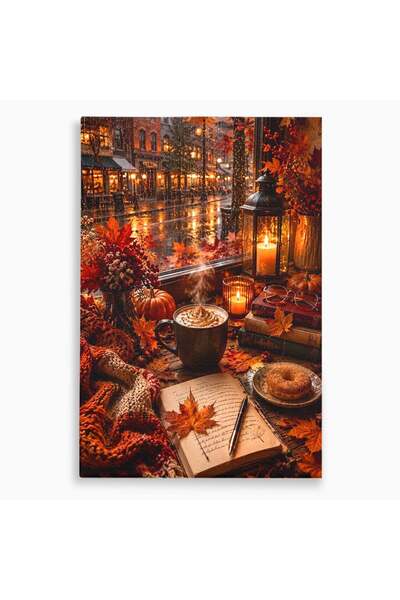 Luxcanva Tablou Canvas Toamna Cocheta 100x150 cm pe Sasiu Lemn Liniste Cafea ...