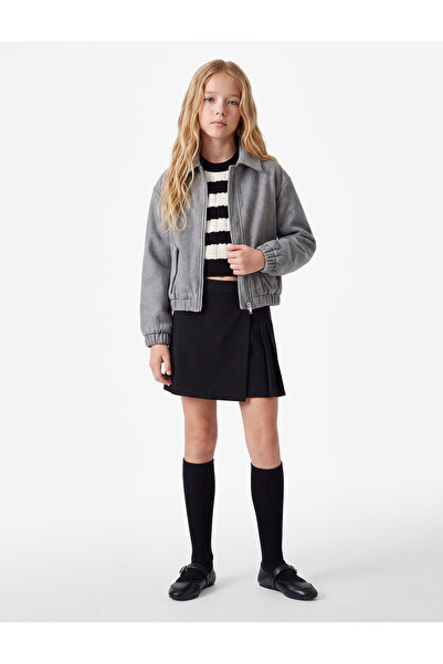 Koton Long Sleeve Zippered Crop Bomber Jacket with Pocket Detail