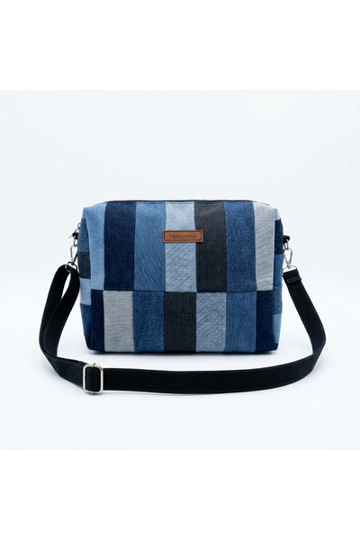 MAVİCENZA El Yapımı Denim Patchwork Kadın Çapraz Askılı Omuz Çantası