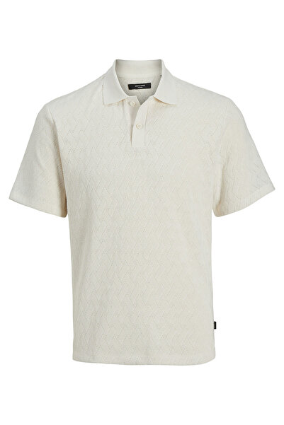 Jack & Jones Men's beige jprblatrent jacquard polo sn polo t-shirt 12275090-c...
