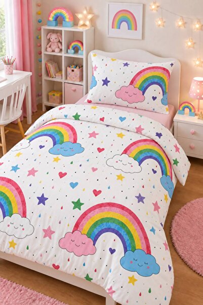 Eponj Home Kolay Ütülenir Nevresim Takımı Tek Kişilik Gökkuşağı Lila