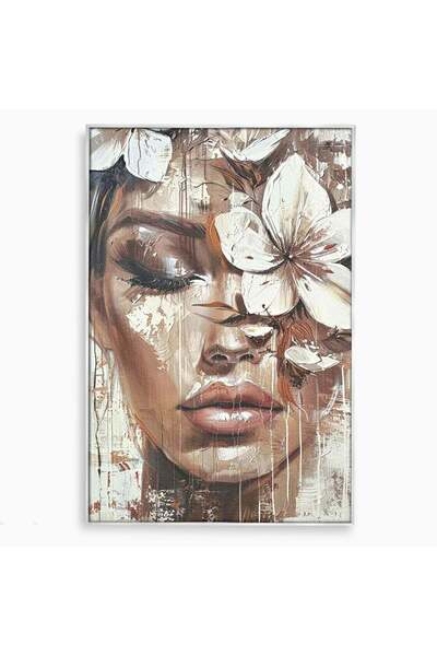 Luxcanva Tablou Canvas Portret Cu Flori 40x60 cm cu Rama Argintiu Mister Femi...