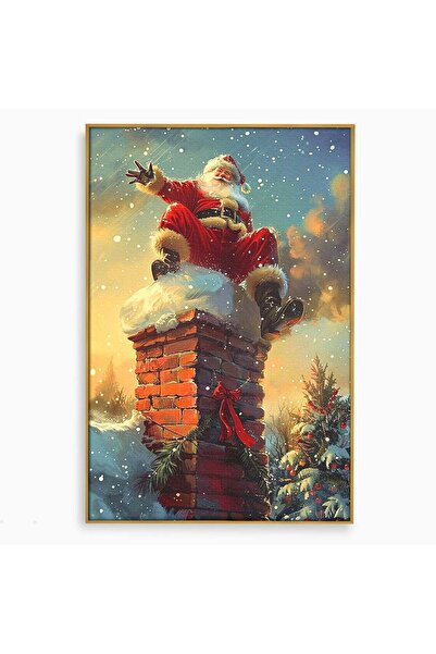 Luxcanva Tablou Canvas Mos Craciun Pe Cos 50x70 cm cu Rama Auriu Surpriza Hor...
