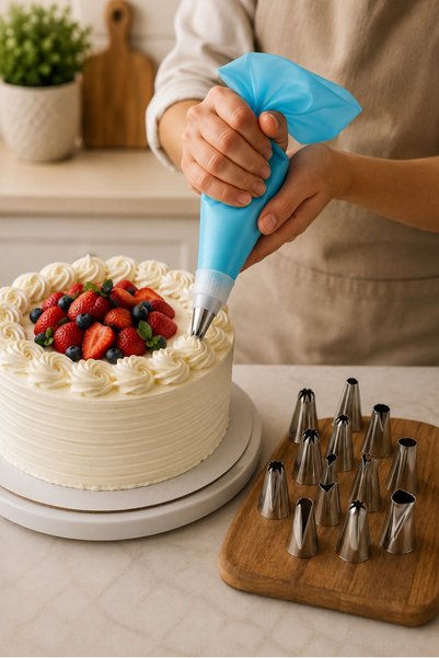 Chefstar KREMA SIKMA TORBASI VE METAL DUY UÇLU PASTA SÜSLEME SETİ