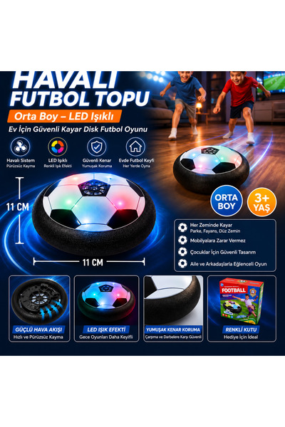 TRUST STORE Havalı Futbol Topu Orta Boy 11 CM LED Işıklı Ev İçin Güvenli Kaya...