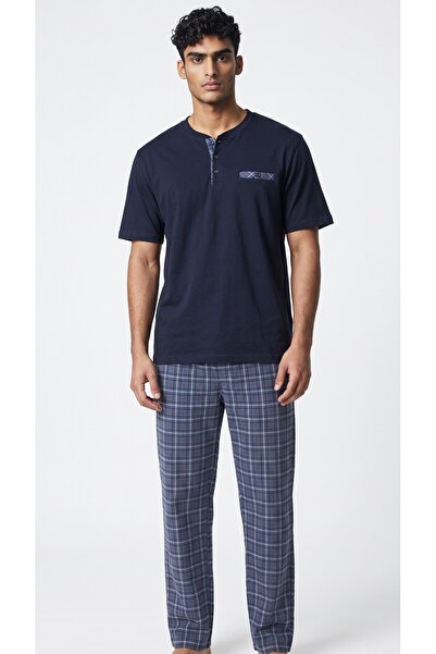 Generic Brand Men's Cotton Pajama Set Short Sleeve Plaid Lapel Collar Buttone...