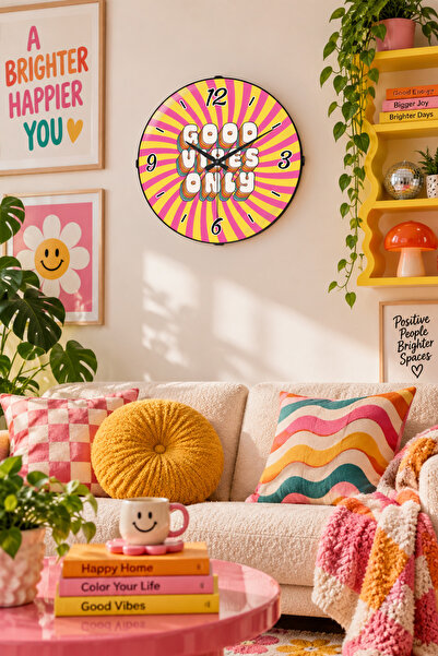 Muyika Design Retro Renkli Salon Duvar Saati 36 cm Funky Güneş Desenli Bombel...