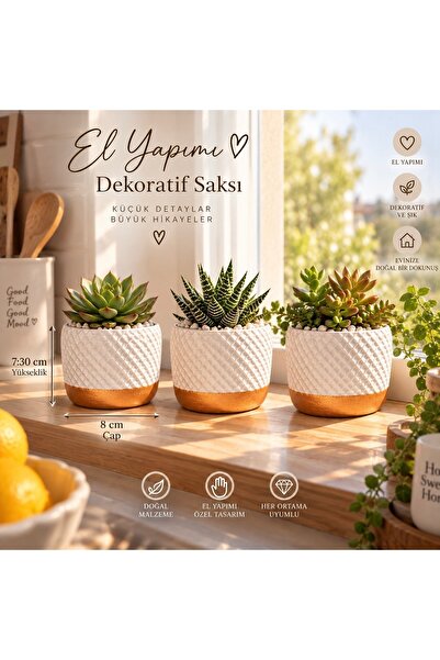 Horizon Home Beton Saksı hasır örgü model çok amaçlı kullanıma uygun 3’lü set
