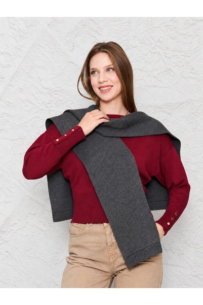 Irmak Kerekli Women's knit scarf shawl - sweater-look square shoulder shawl 1407 anthracite